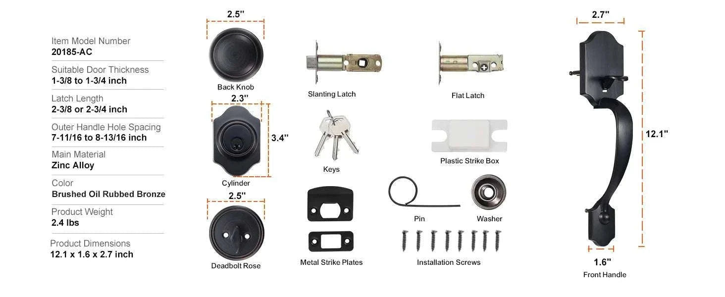 Front Door Handle Lock Set with Deadbolt and Interior Knob-Antique Copper / GERMANY