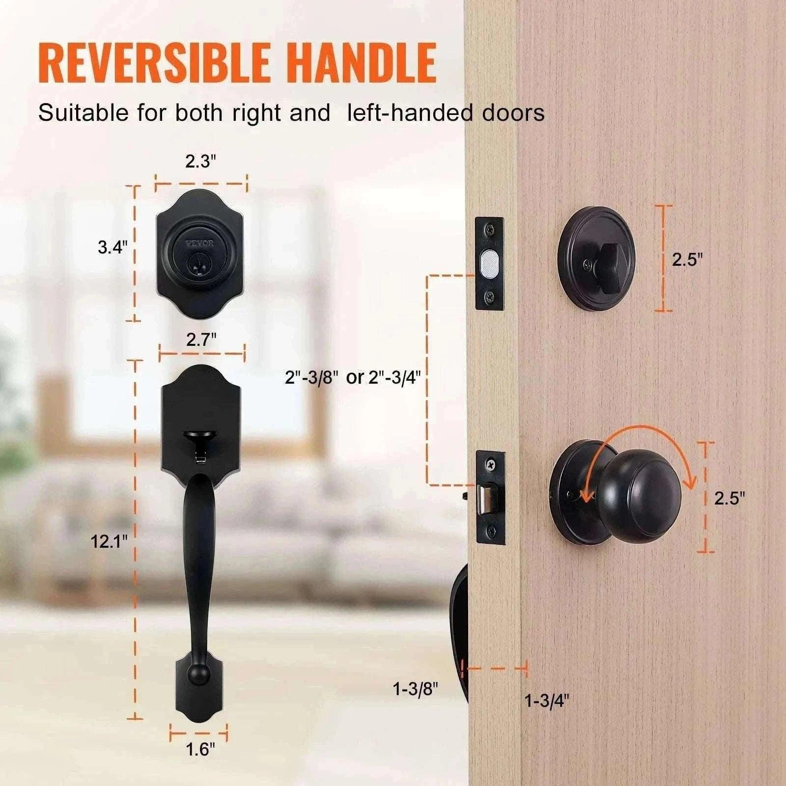Front Door Handle Lock Set with Deadbolt and Interior Knob-Antique Copper / GERMANY