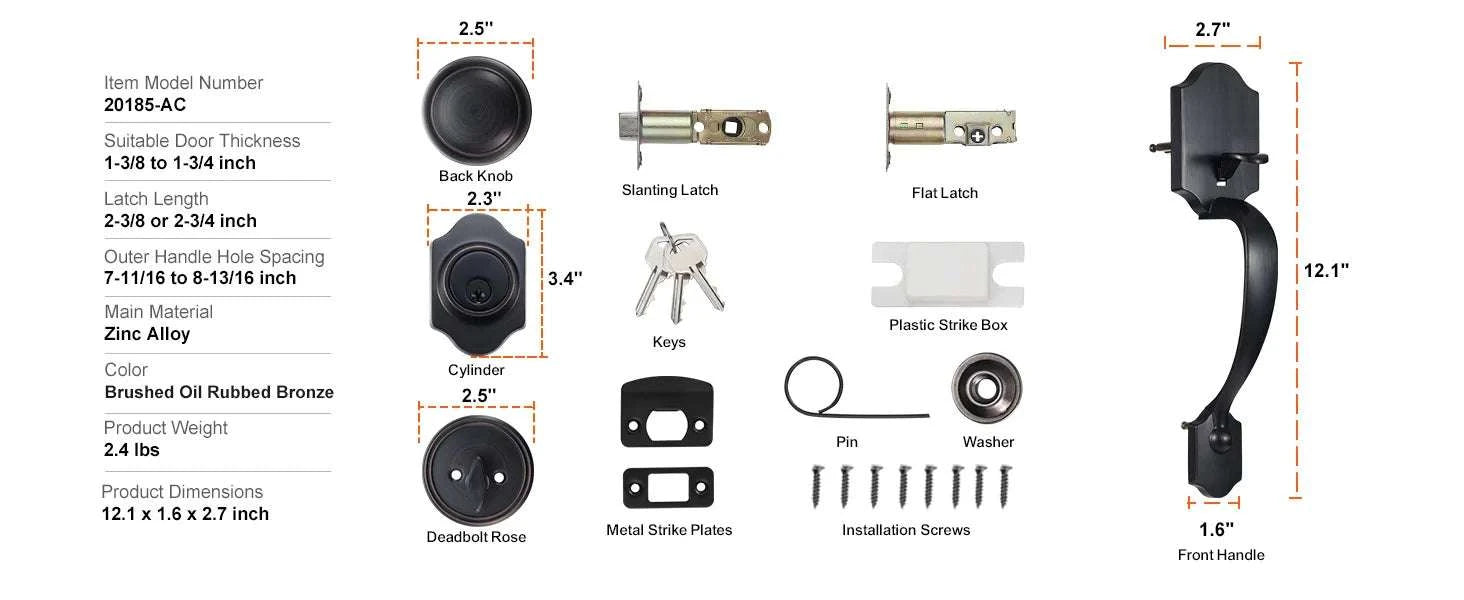 Front Door Handle Lock Set with Deadbolt and Interior Knob-Antique Copper / GERMANY