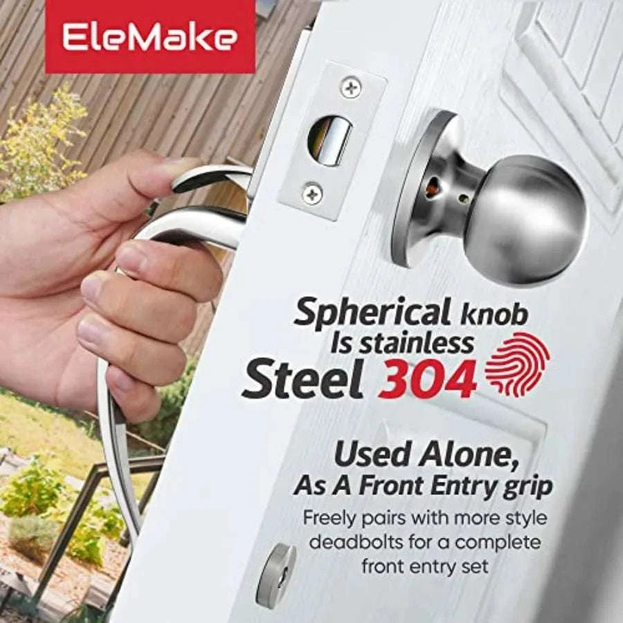 Front Door Handleset with Orbit Knob Satin Chrome Entry Handle-United States / SatinNickelChrome
