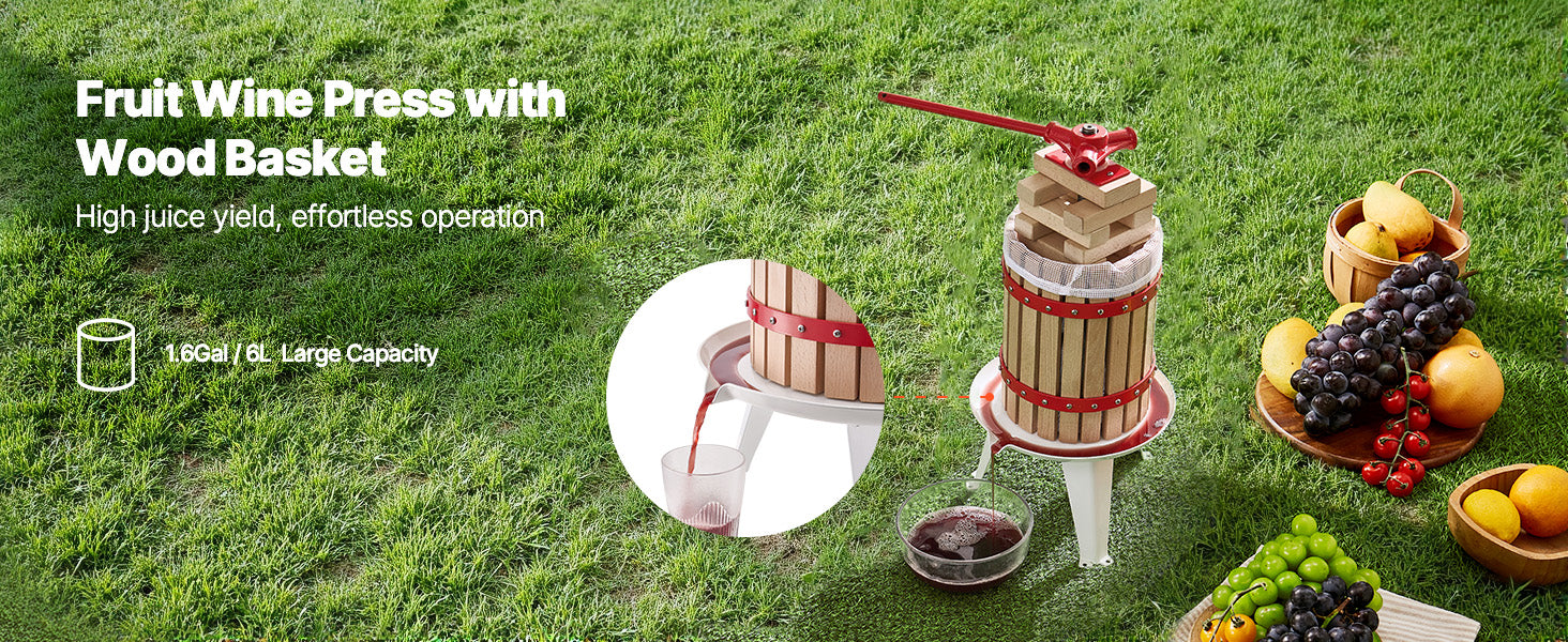 6L Solid Wood Fruit Wine Press with 8 Blocks