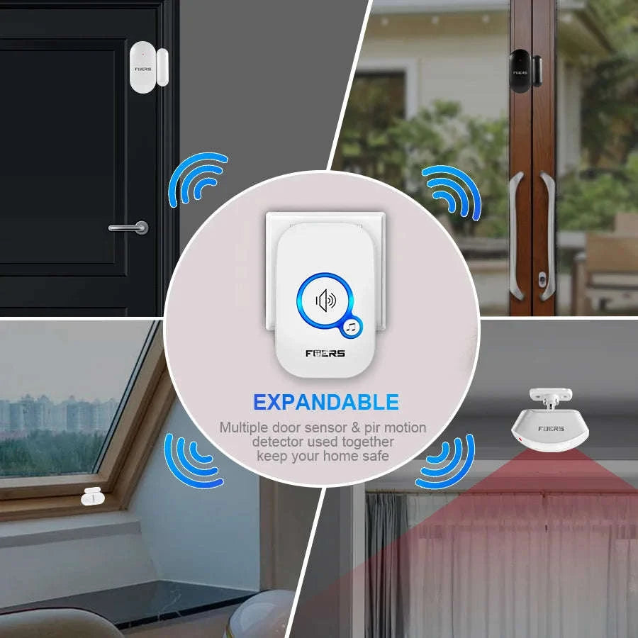 FUERS Wireless Door Sensor Alarm with Visitor Chime-2Receiver 1Detector / US Plug