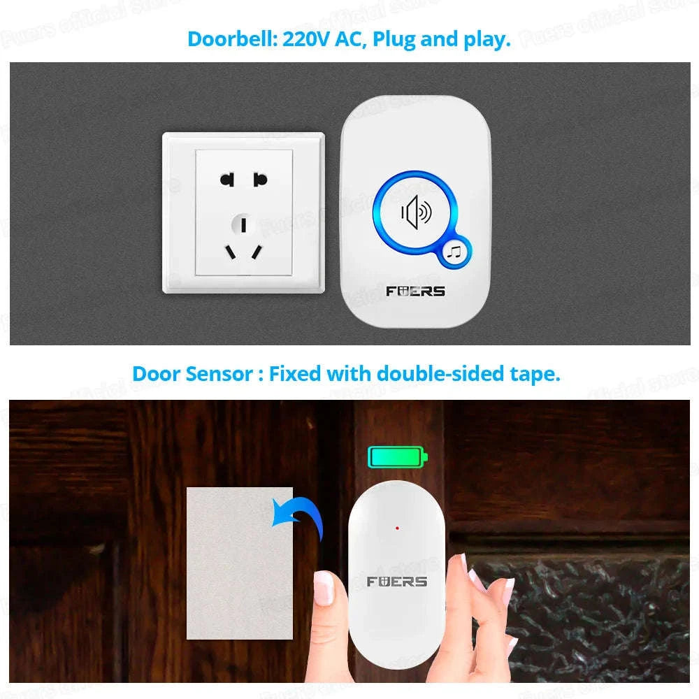 FUERS Wireless Door Sensor Alarm with Visitor Chime-2Receiver 1Detector / US Plug