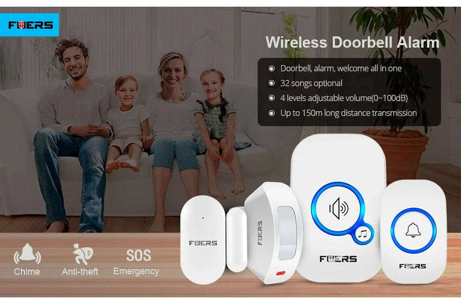 FUERS Wireless Door Sensor Alarm with Visitor Chime-2Receiver 1Detector / US Plug