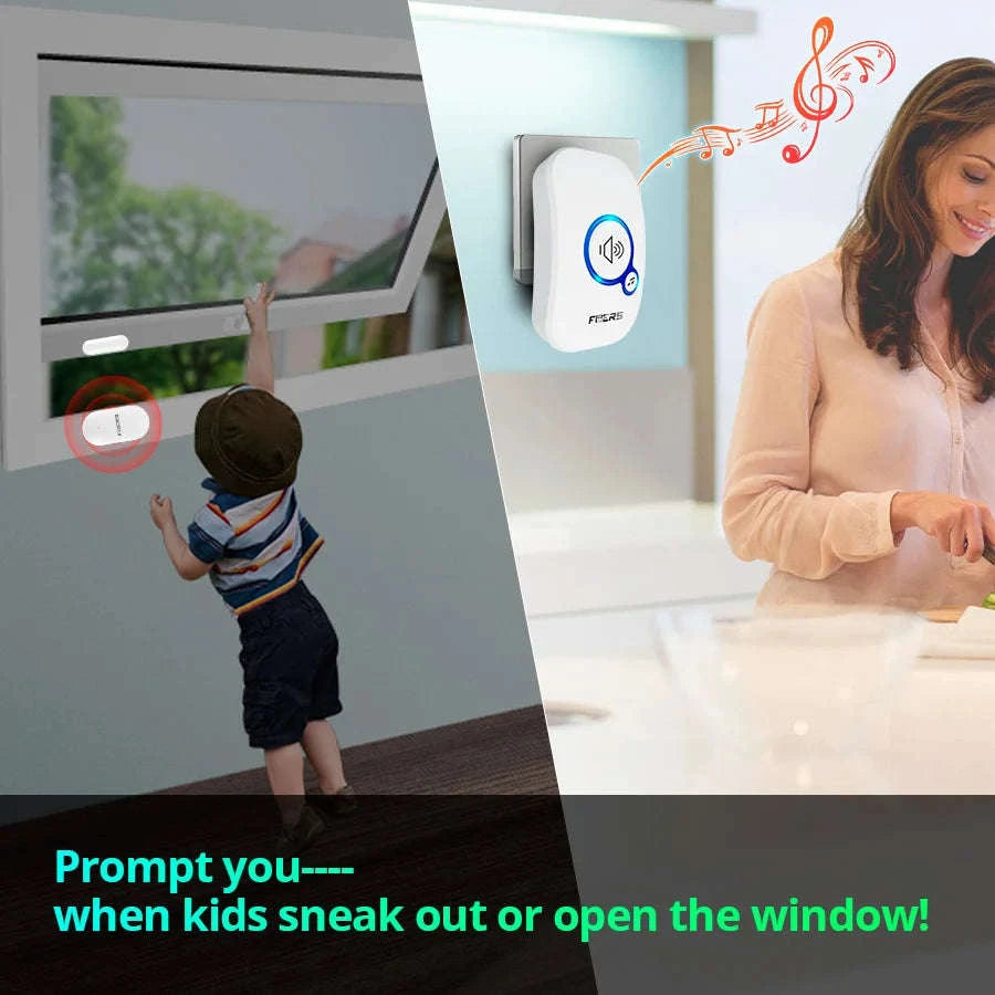 FUERS Wireless Door Sensor Alarm with Visitor Chime-2Receiver 1Detector / US Plug