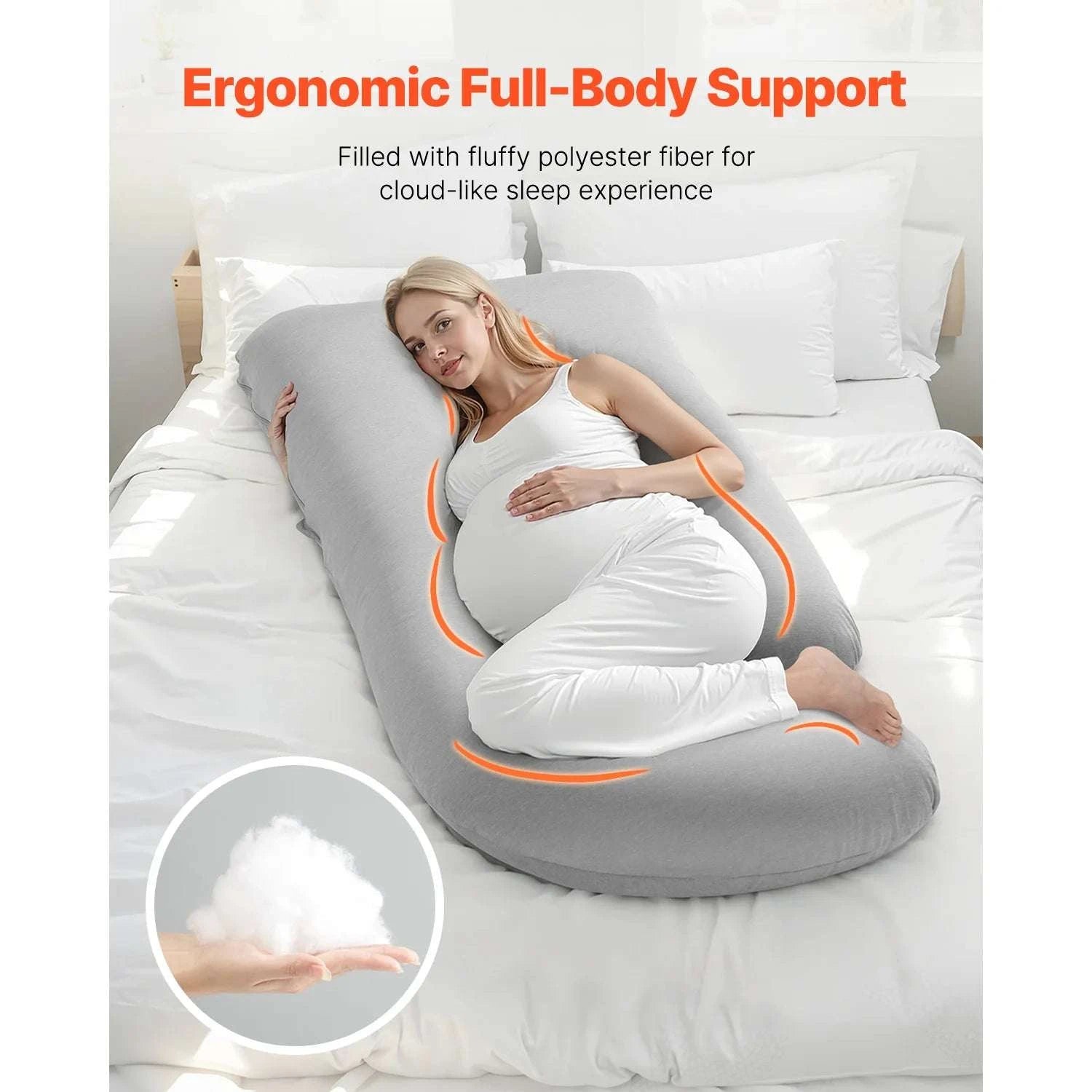 Full Body Pregnancy Pillow with Washable Cover for Better Sleep-L-Shaped / United States