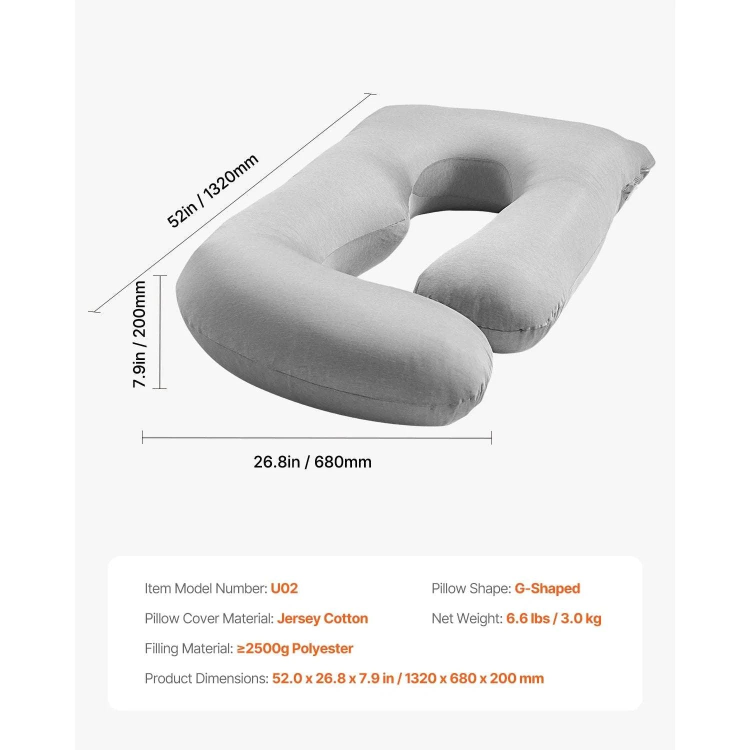 Full Body Pregnancy Pillow with Washable Cover for Better Sleep-L-Shaped / United States