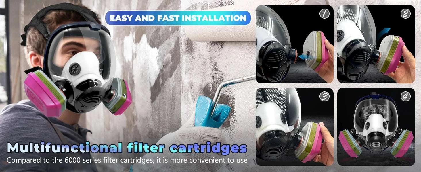 Full Face Gas Mask 6800 with Anti-Fog Lens & Dual Filtration-27 in1