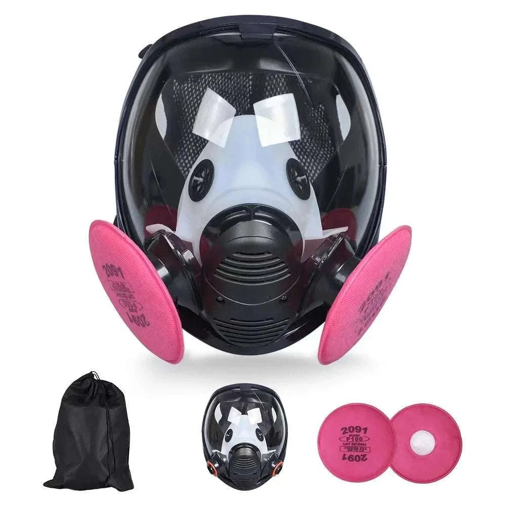 Full Face Gas Mask 6800 with Anti-Fog Lens & Dual Filtration-27 in1