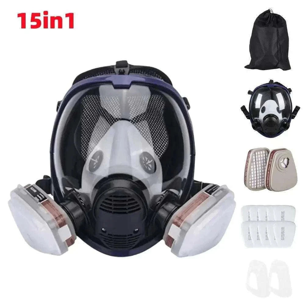 Full Face Gas Mask 6800 with Anti-Fog Lens & Dual Filtration-27 in1