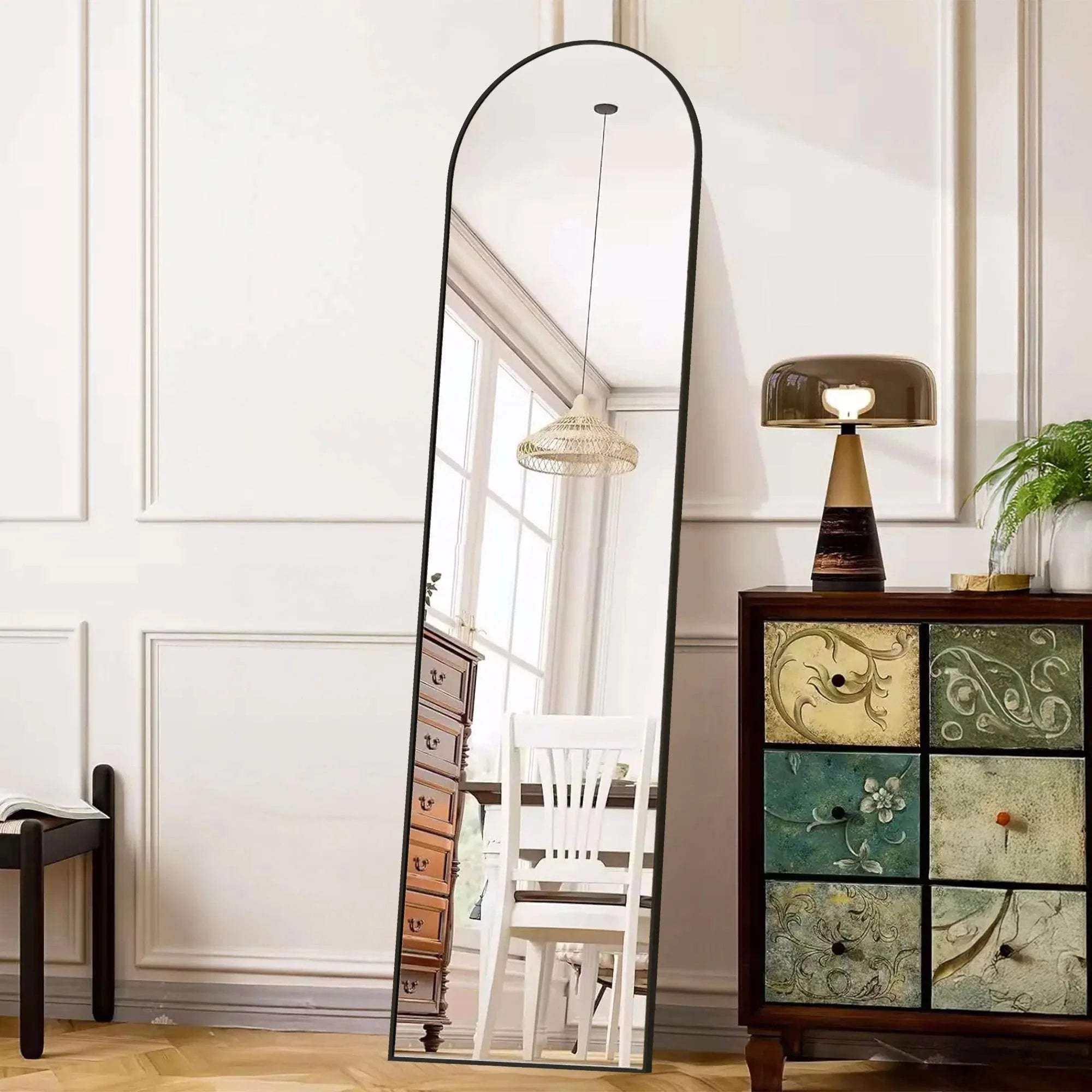 Full Length Floor Mirror with Stand & Slim Aluminum Frame-Gold-arched / United States
