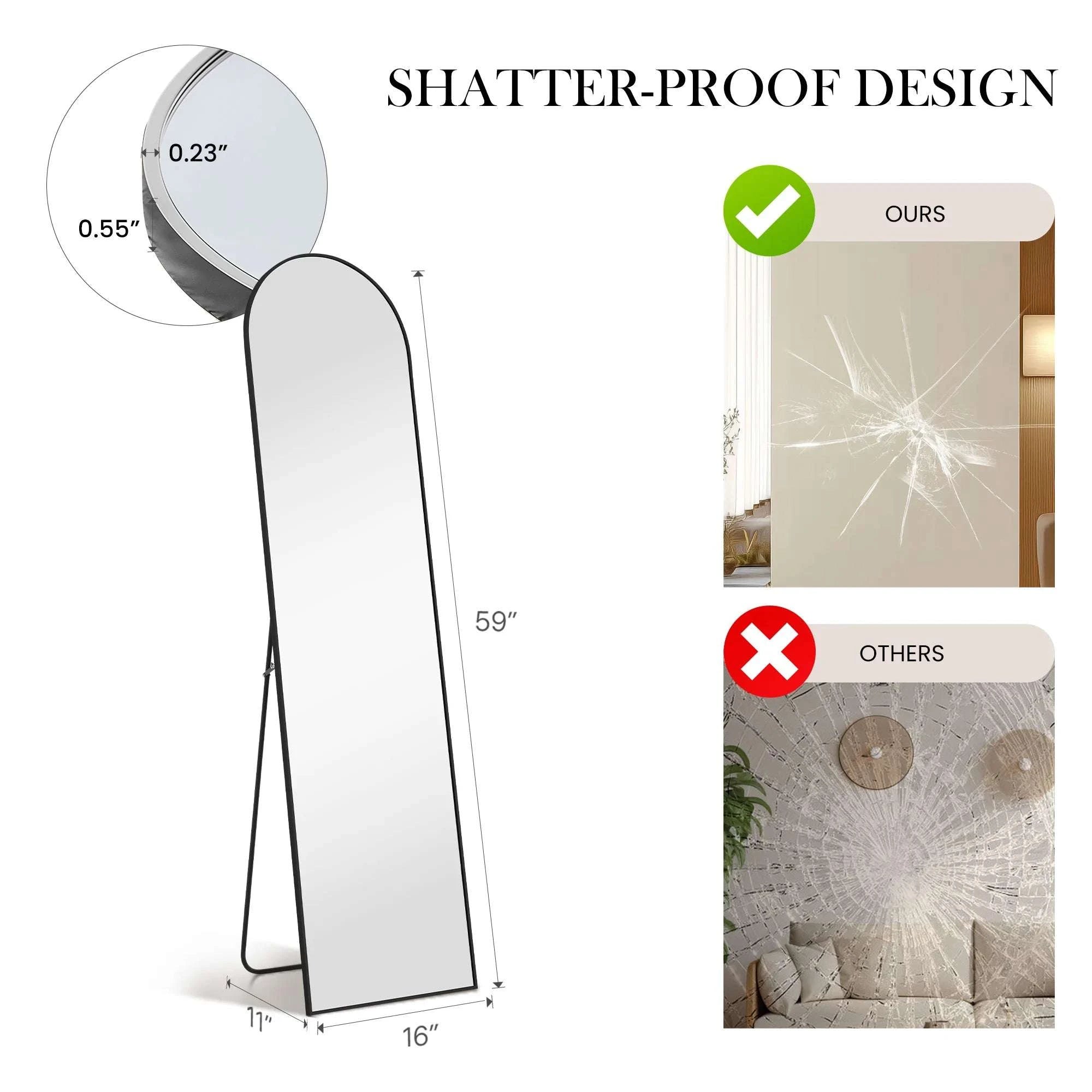 Full Length Floor Mirror with Stand & Slim Aluminum Frame-Gold-arched / United States