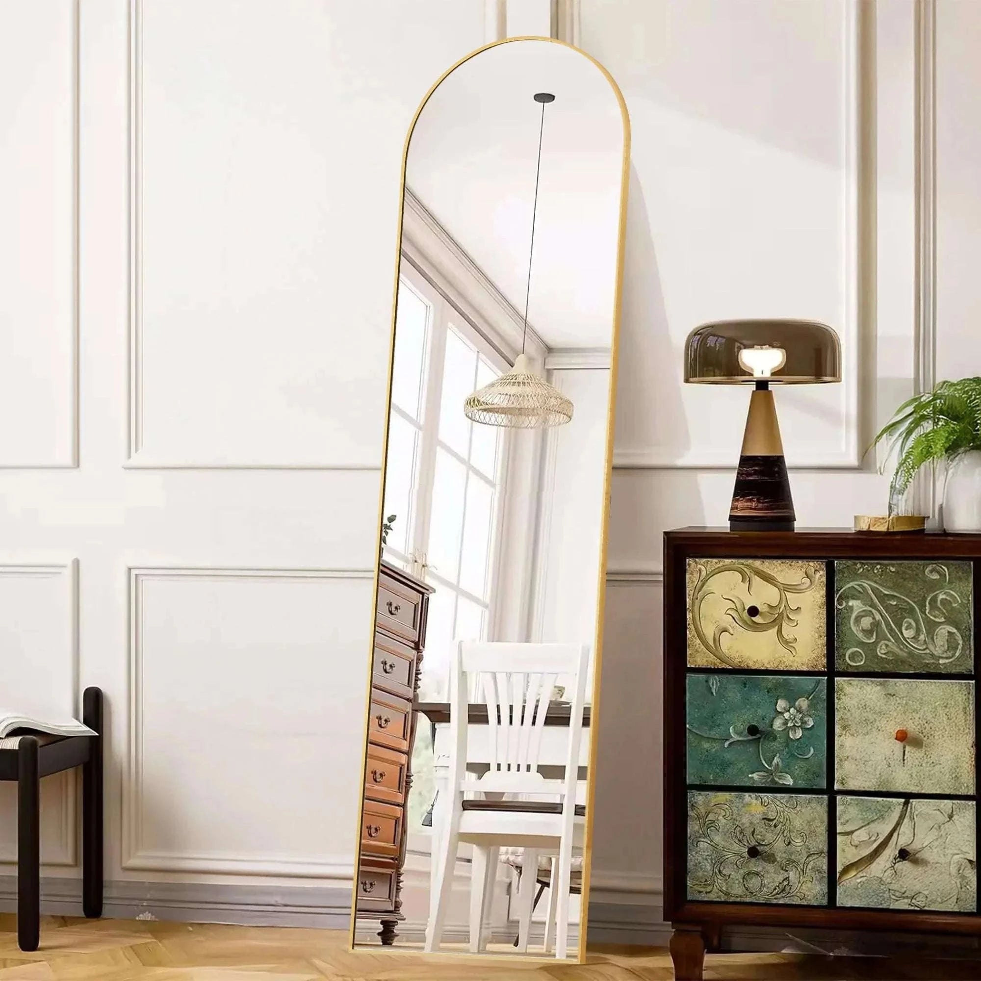 Full Length Floor Mirror with Stand & Slim Aluminum Frame-Gold-arched / United States