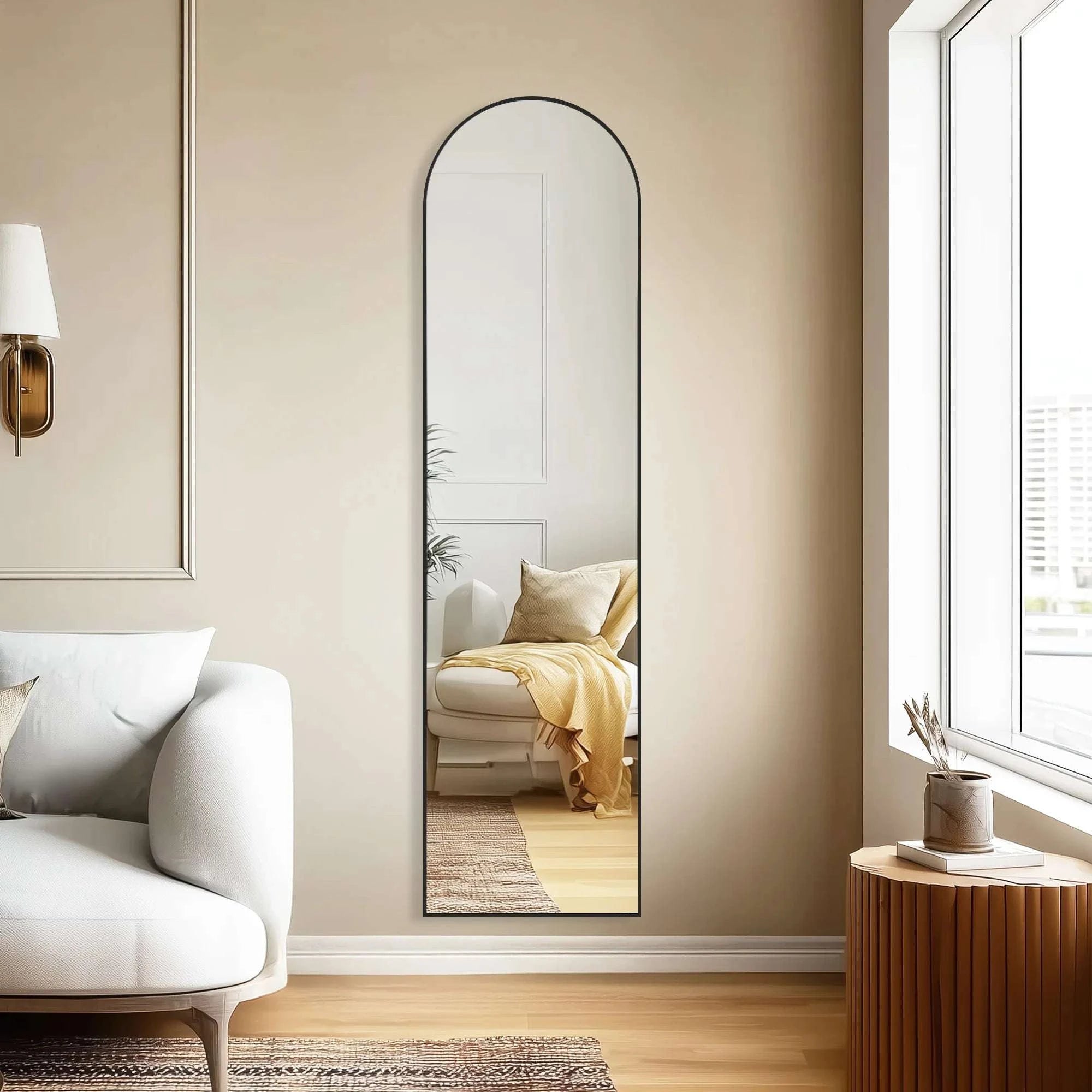 Full Length Floor Mirror with Stand & Slim Aluminum Frame-Gold-arched / United States