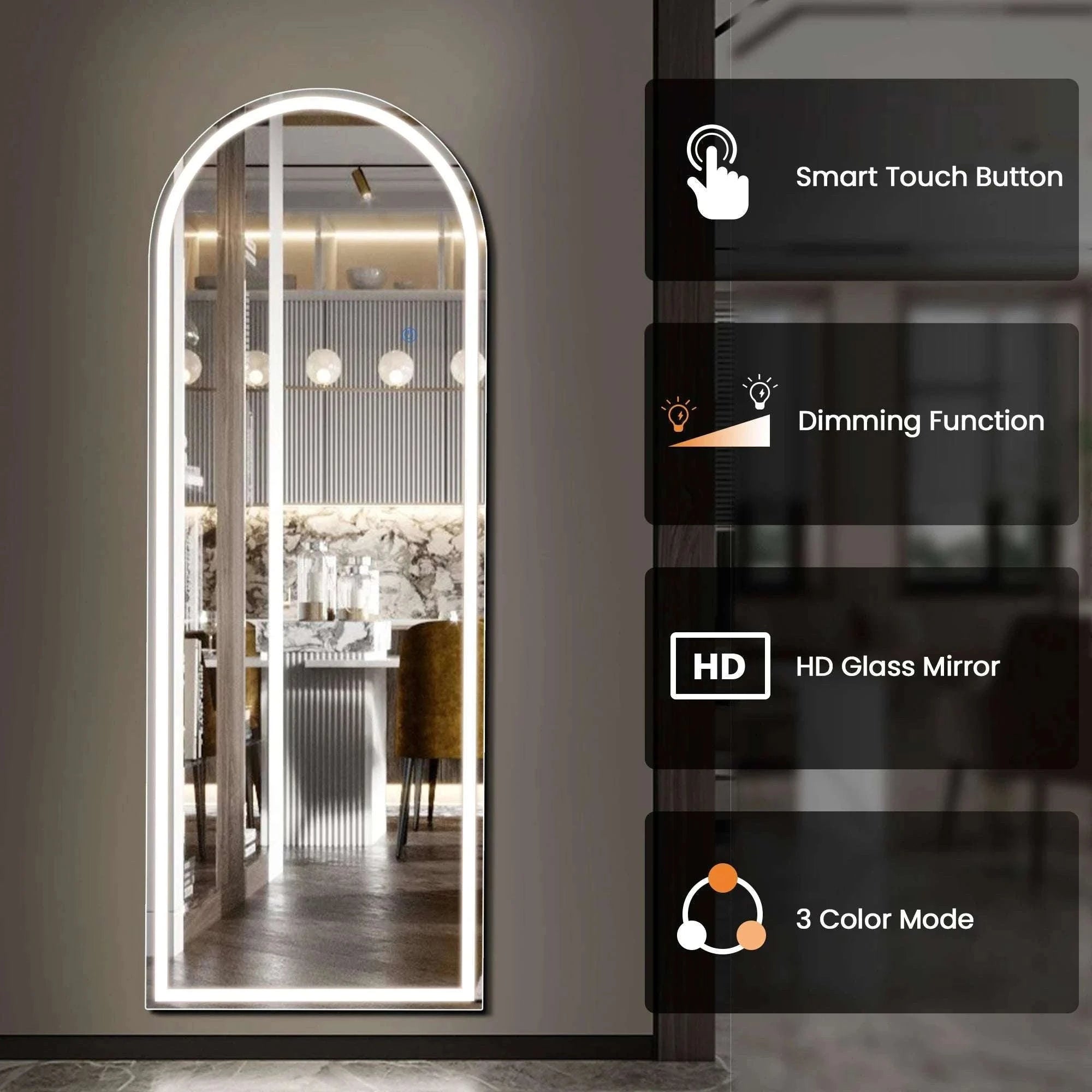 Full Length LED Mirror 71x26 with Adjustable Lighting Modes-Arched / United States
