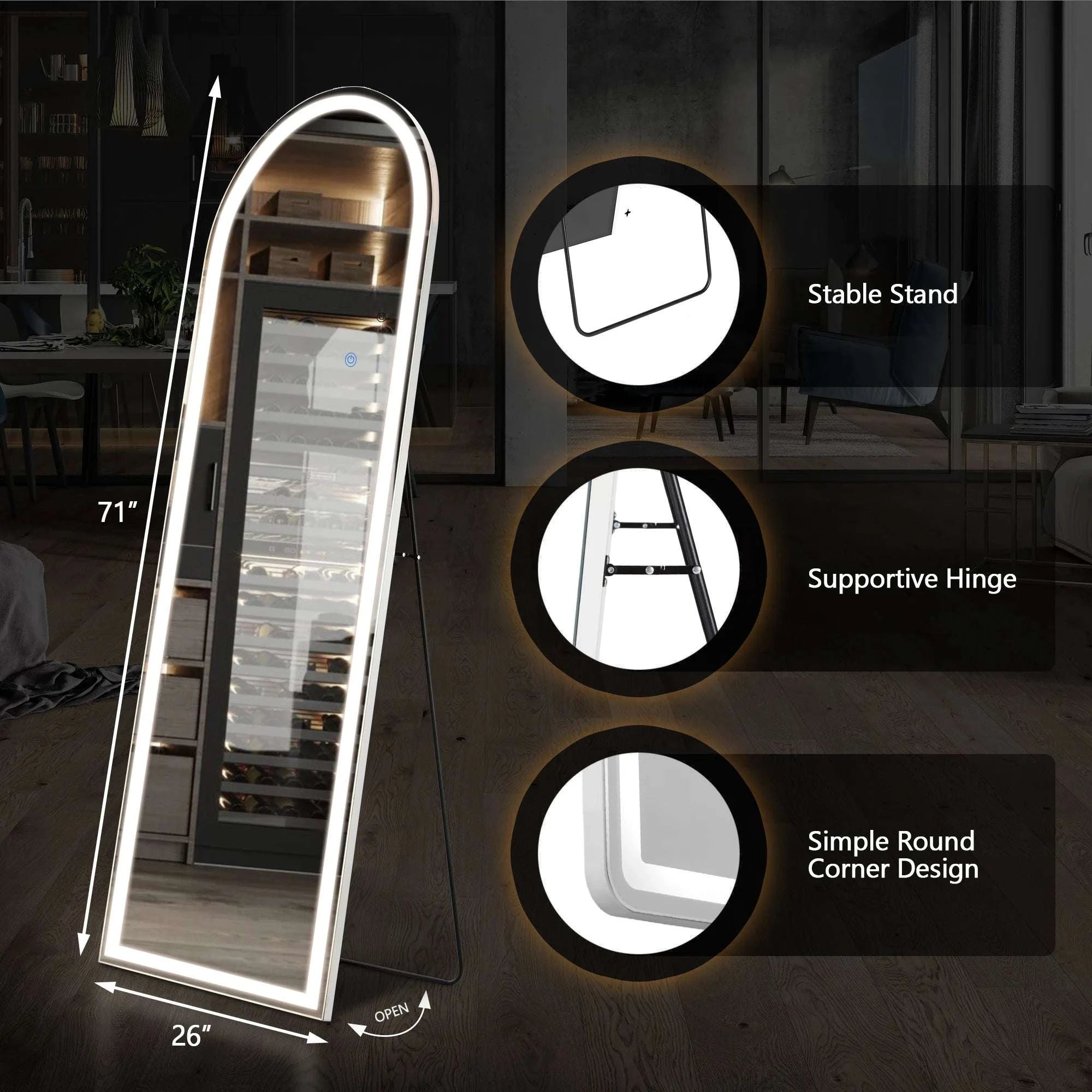 Full Length LED Mirror 71x26 with Adjustable Lighting Modes-
