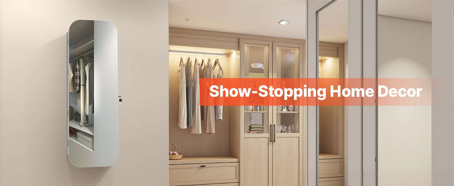 Full-Length Mirror Jewelry Cabinet with Lock & Hidden Storage-No LED / United States