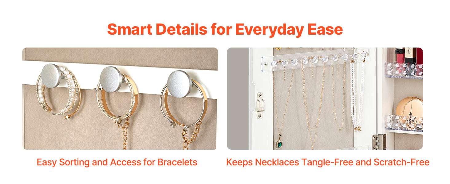 Full-Length Mirror Jewelry Cabinet with Lock & Hidden Storage-No LED / United States