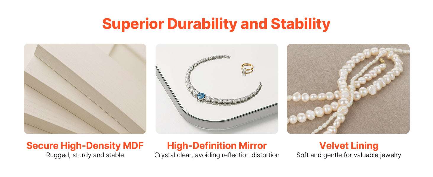 Full-Length Mirror Jewelry Cabinet with Lock & Hidden Storage-No LED / United States