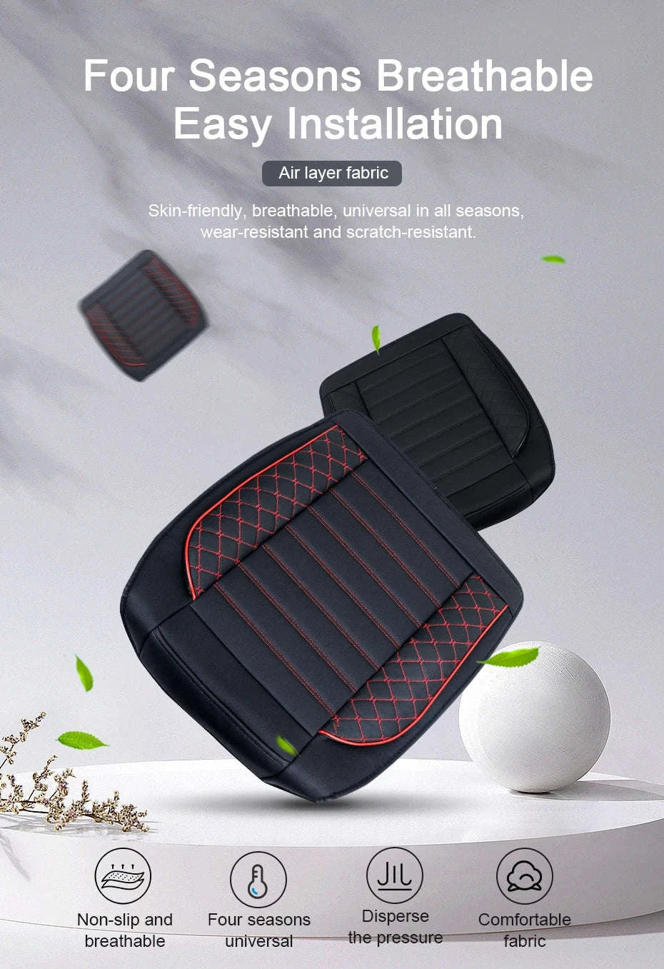 Full-Surrounded PU Leather Car Seat Cover-Red front 1pc