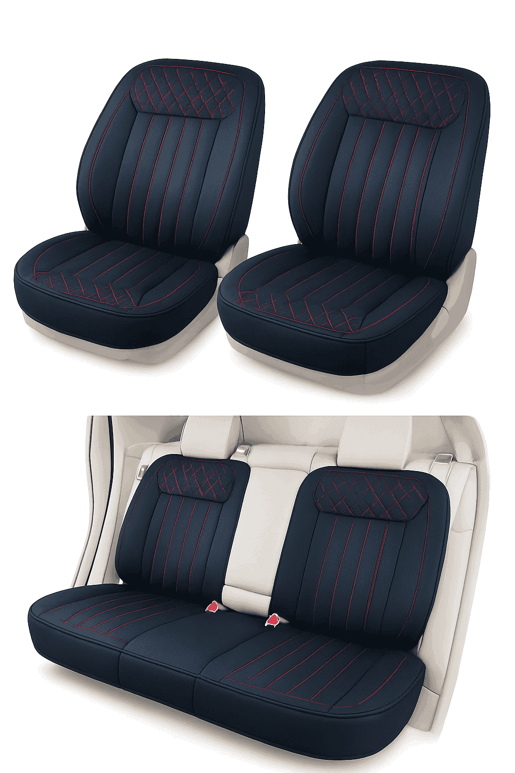 Full-Surrounded PU Leather Car Seat Cover-Red front 1pc