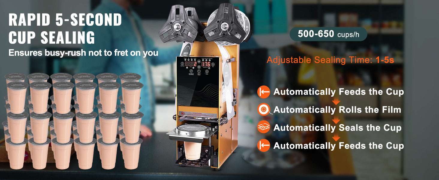 Fully Automatic Cup Sealing Machine 500–650 Cups/H LCD Control-90 95mm Cup / United States