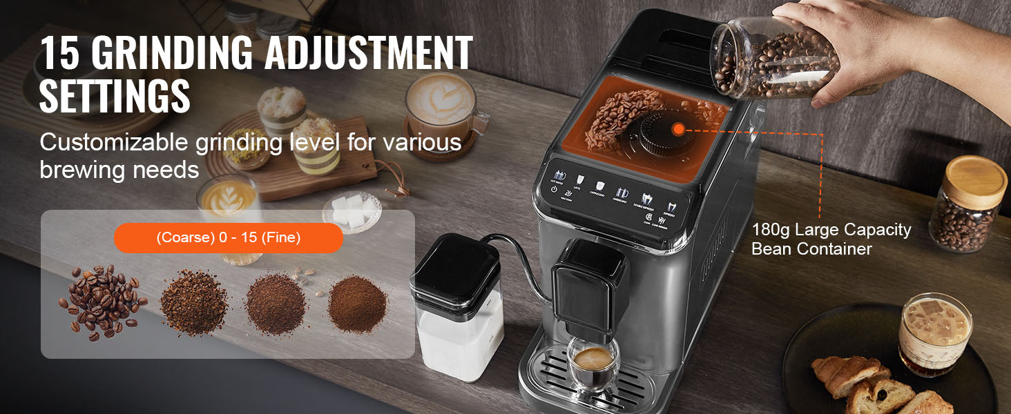 Automatic Espresso Machine with Grinder & Milk Frother Touch Screen
