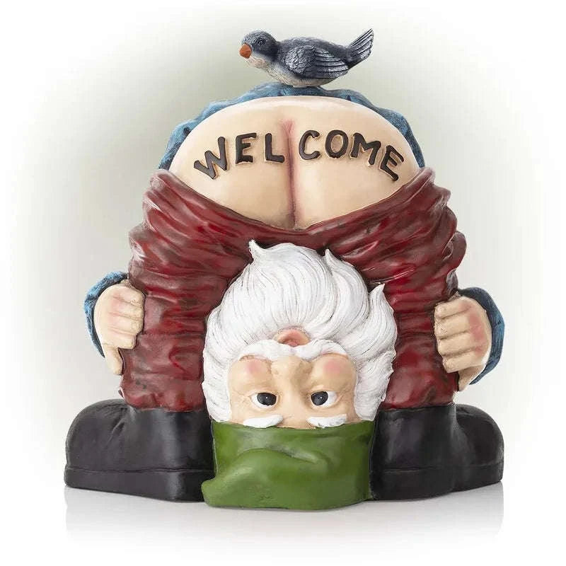 Funny Garden Gnome Statue Prank Dwarf Resin Doll for Garden Entrance-Rose