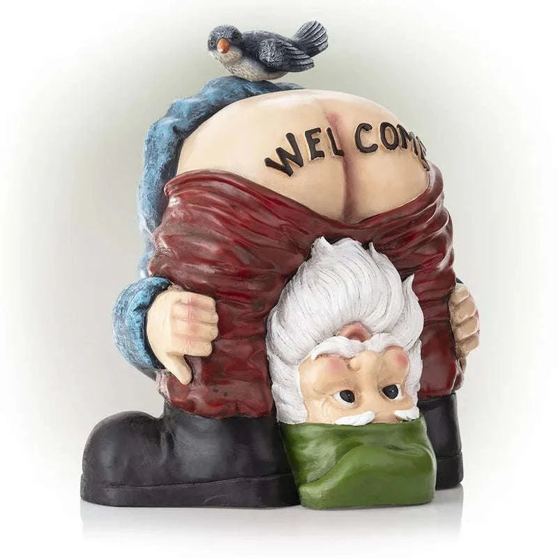 Funny Garden Gnome Statue Prank Dwarf Resin Doll for Garden Entrance-Rose