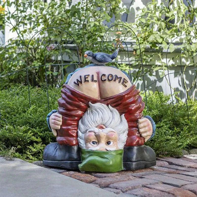 Funny Garden Gnome Statue Prank Dwarf Resin Doll for Garden Entrance-Rose