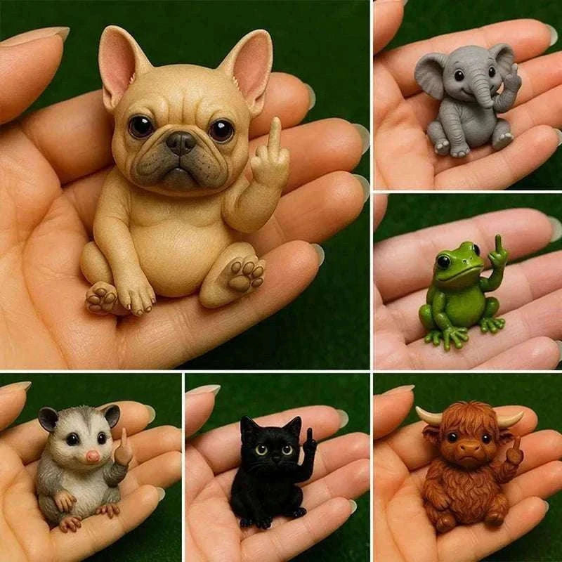 Funny Middle Finger Animal Statue – Mini Resin Desk Decor Figurine-A2