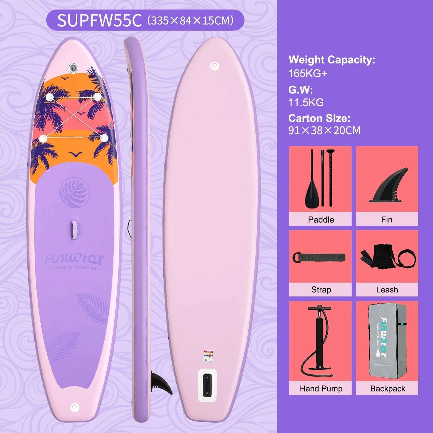 FunWater Inflatable Stand Up Paddle Board-SUPFW55B(335×84×15CM) / GERMANY