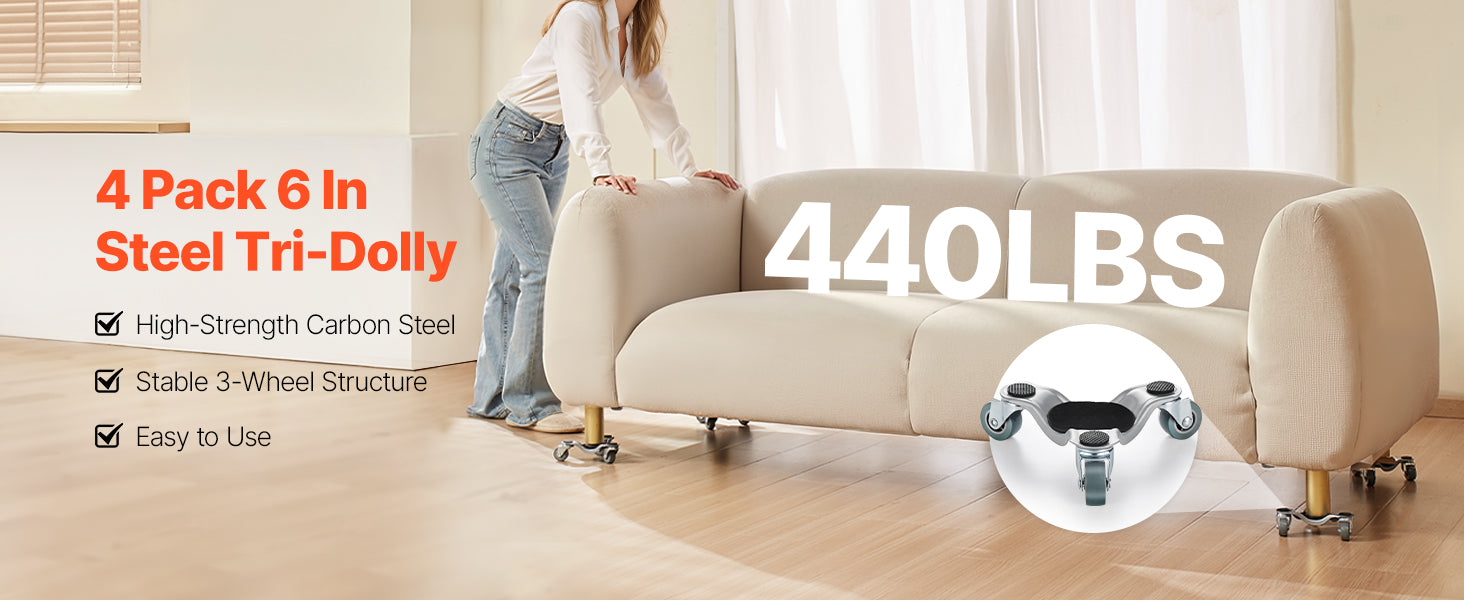 4pcs Furniture Dolly Set with Wheels & Pry Bar for Easy Moving