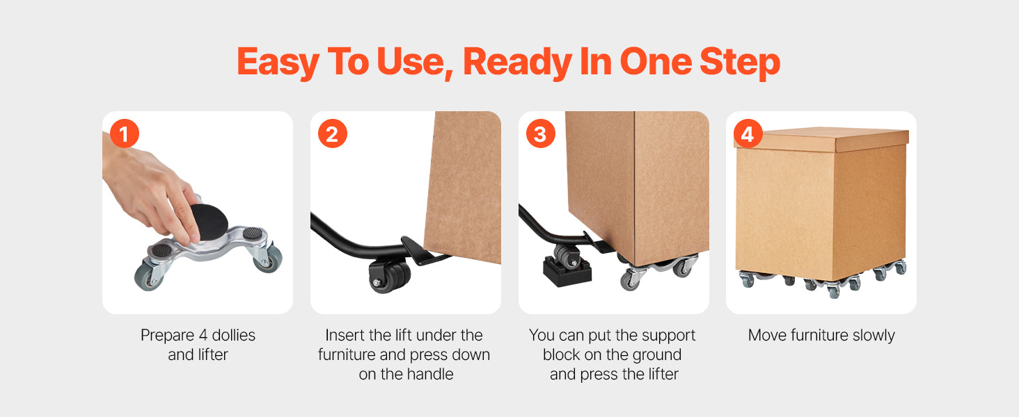 4pcs Furniture Dolly Set with Wheels & Pry Bar for Easy Moving
