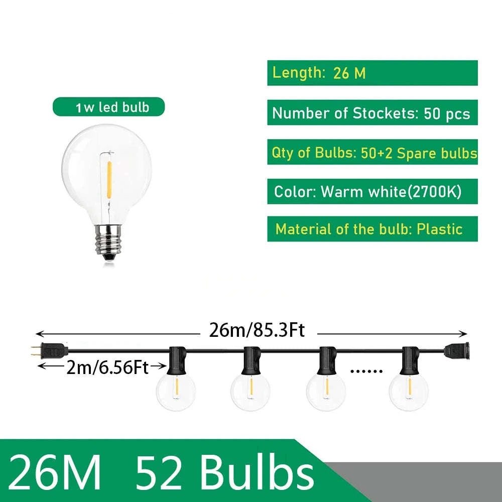 G40 Outdoor String Lights LED Globe Party Garland-9m 16bulbs / Poland / EU plug 220V