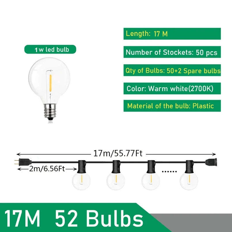 G40 Outdoor String Lights LED Globe Party Garland-9m 16bulbs / Poland / EU plug 220V