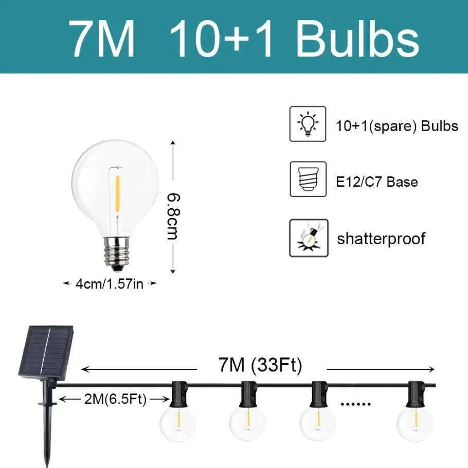 G40 Solar String Lights for Warm Outdoor Ambience-12.5M 26 Bulbs / Poland