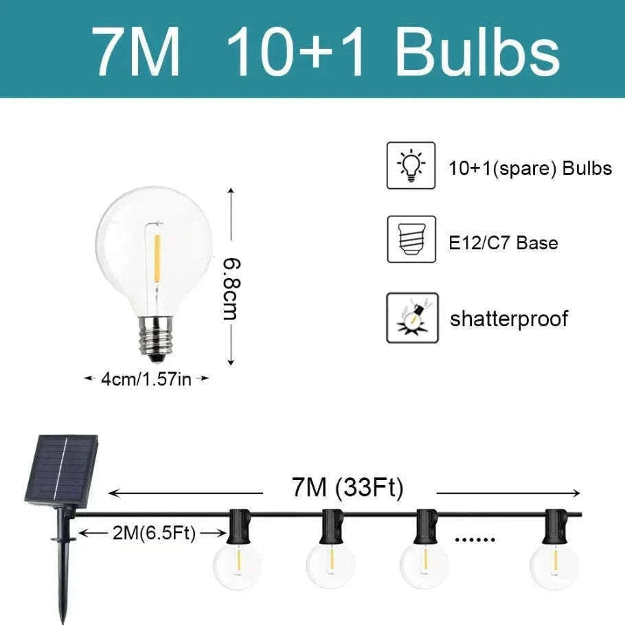 G40 Solar String Lights for Warm Outdoor Ambience-12.5M 26 Bulbs / Poland