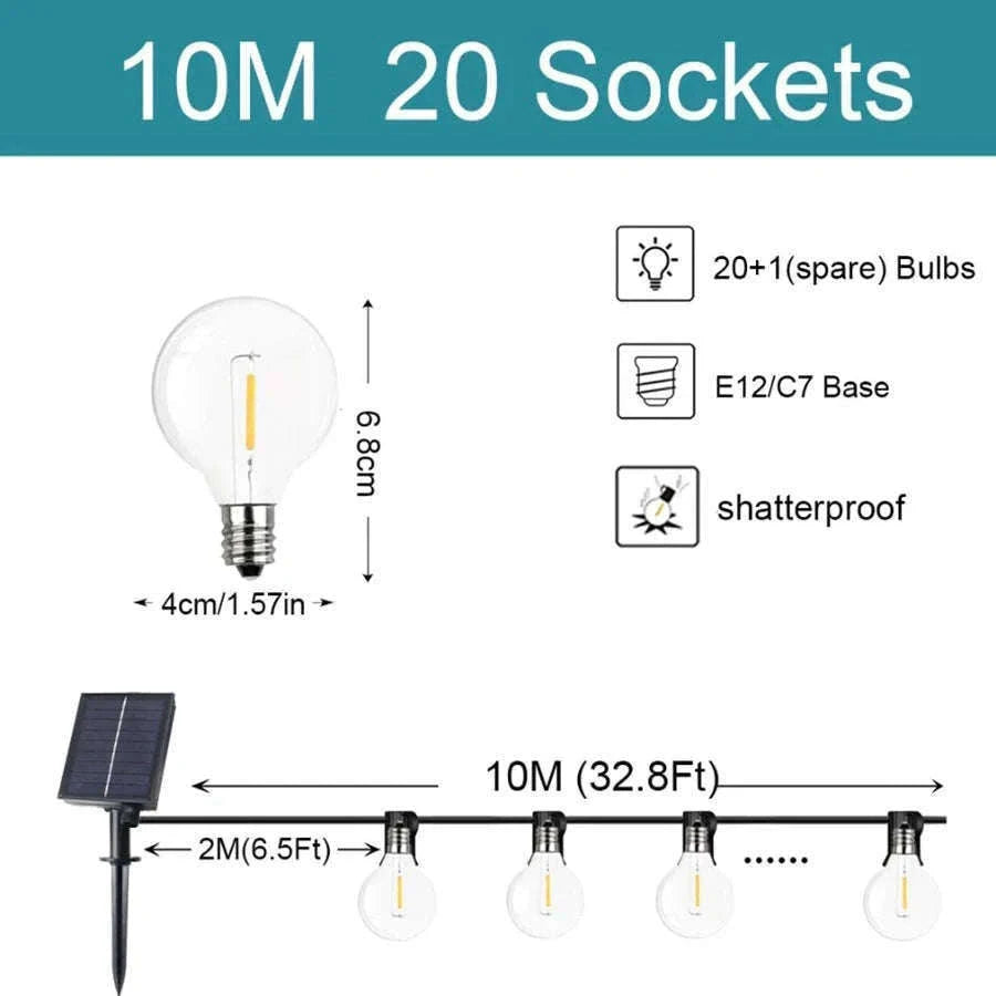 G40 Solar String Lights for Warm Outdoor Ambience-12.5M 26 Bulbs / Poland