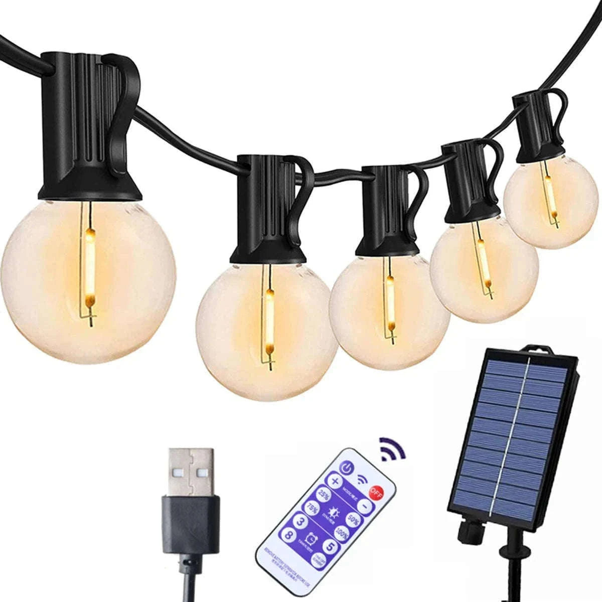 G40 Solar String Lights for Warm Outdoor Ambience-12.5M 26 Bulbs / Poland