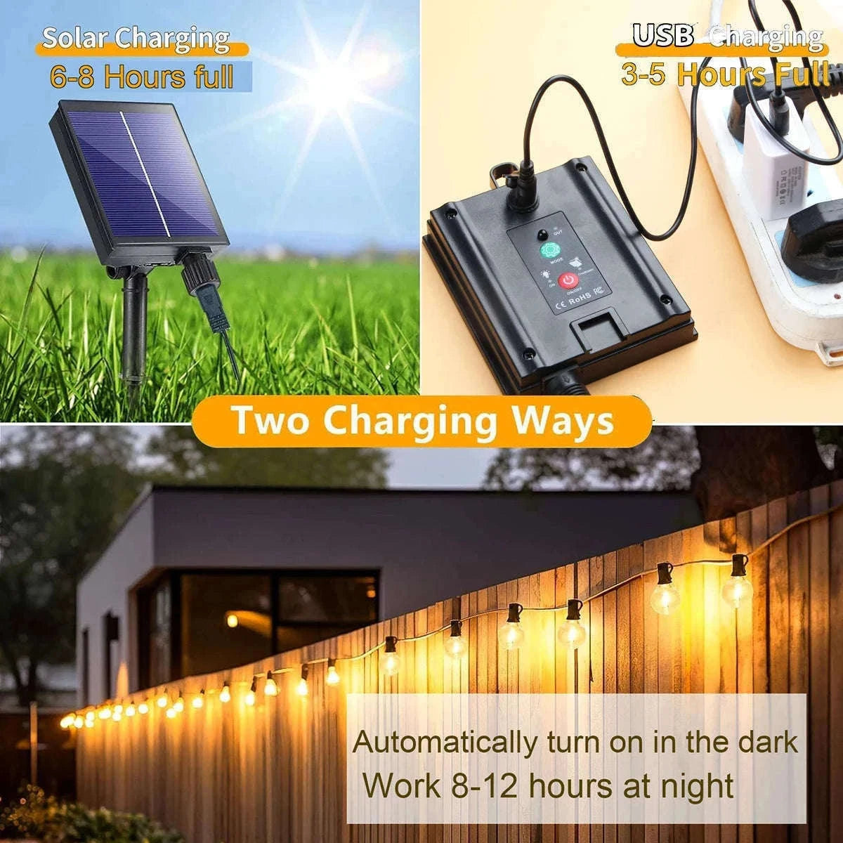 G40 Solar String Lights for Warm Outdoor Ambience-12.5M 26 Bulbs / Poland