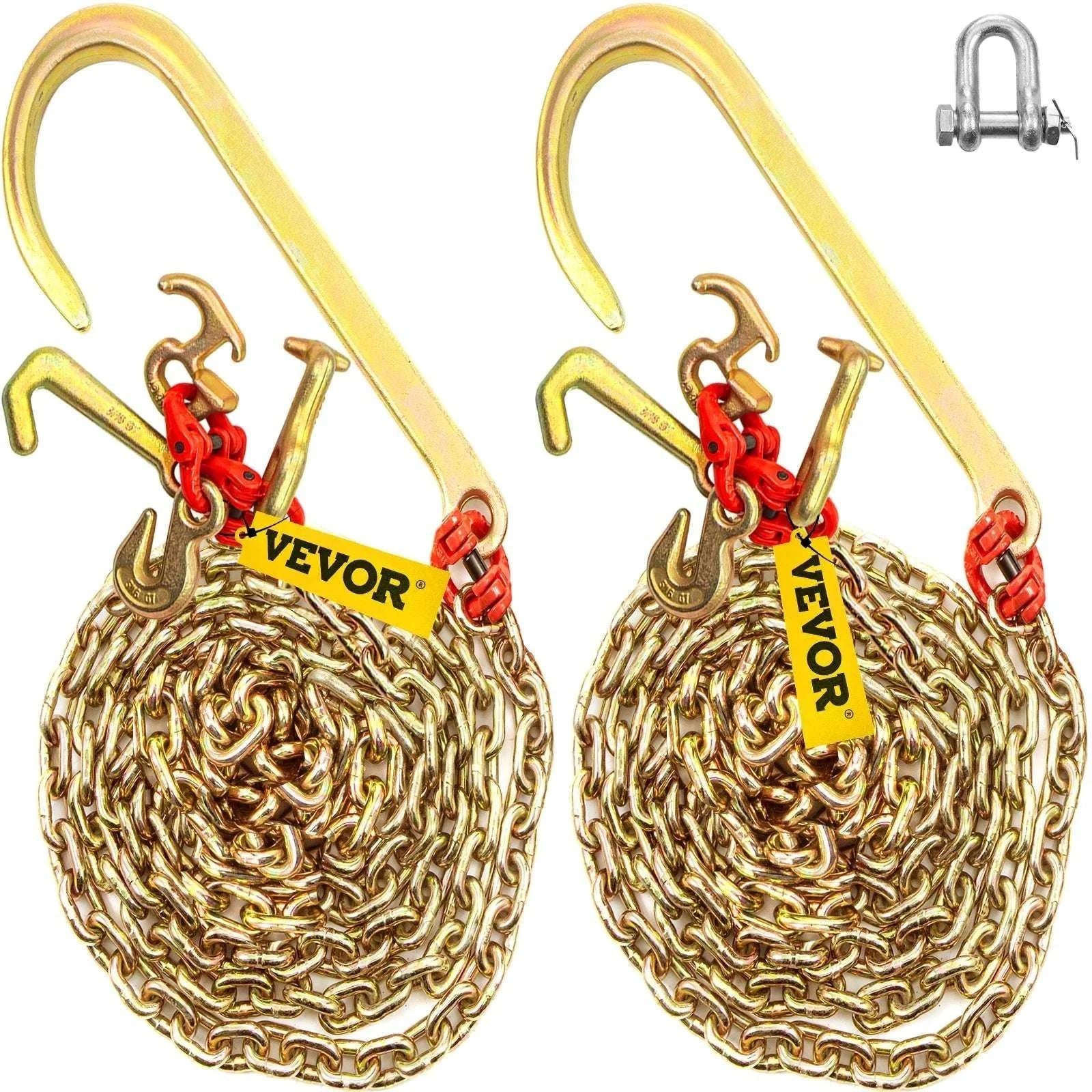 G80 J Hook V-Bridle Tow Chain 5/16in x 10–11.5ft 9260 lbs-16x10ft / CZECH REPUBLIC