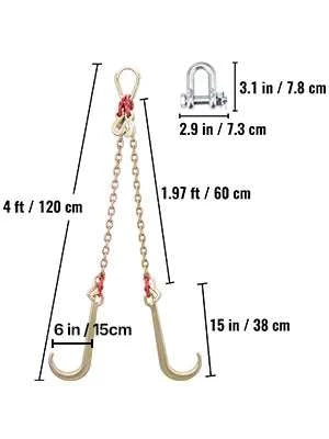 G80 V-Bridle Tow Chain 5/16" x 2 ft with J & T Hooks-2ft / United States