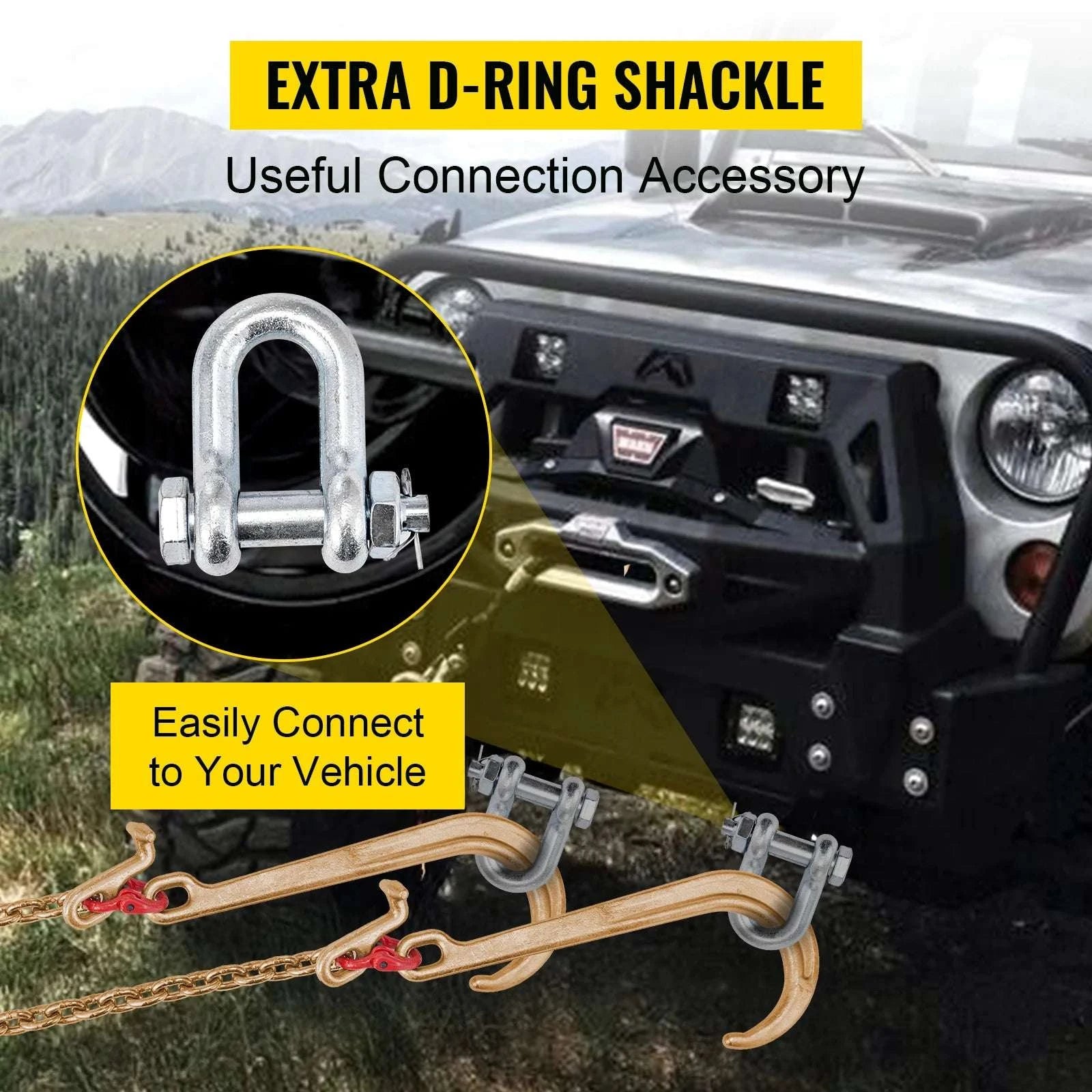 G80 V-Bridle Tow Chain 5/16" x 2 ft with J & T Hooks-2ft / United States