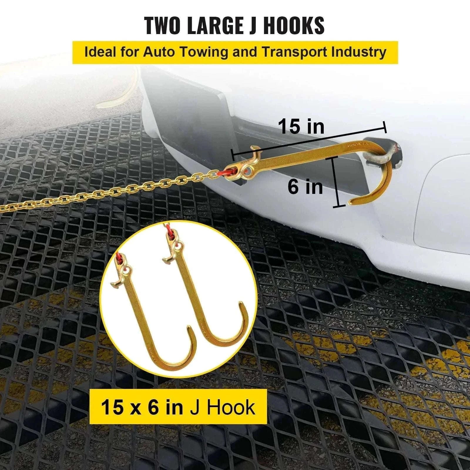 G80 V-Bridle Tow Chain 5/16" x 2 ft with J & T Hooks-2ft / United States