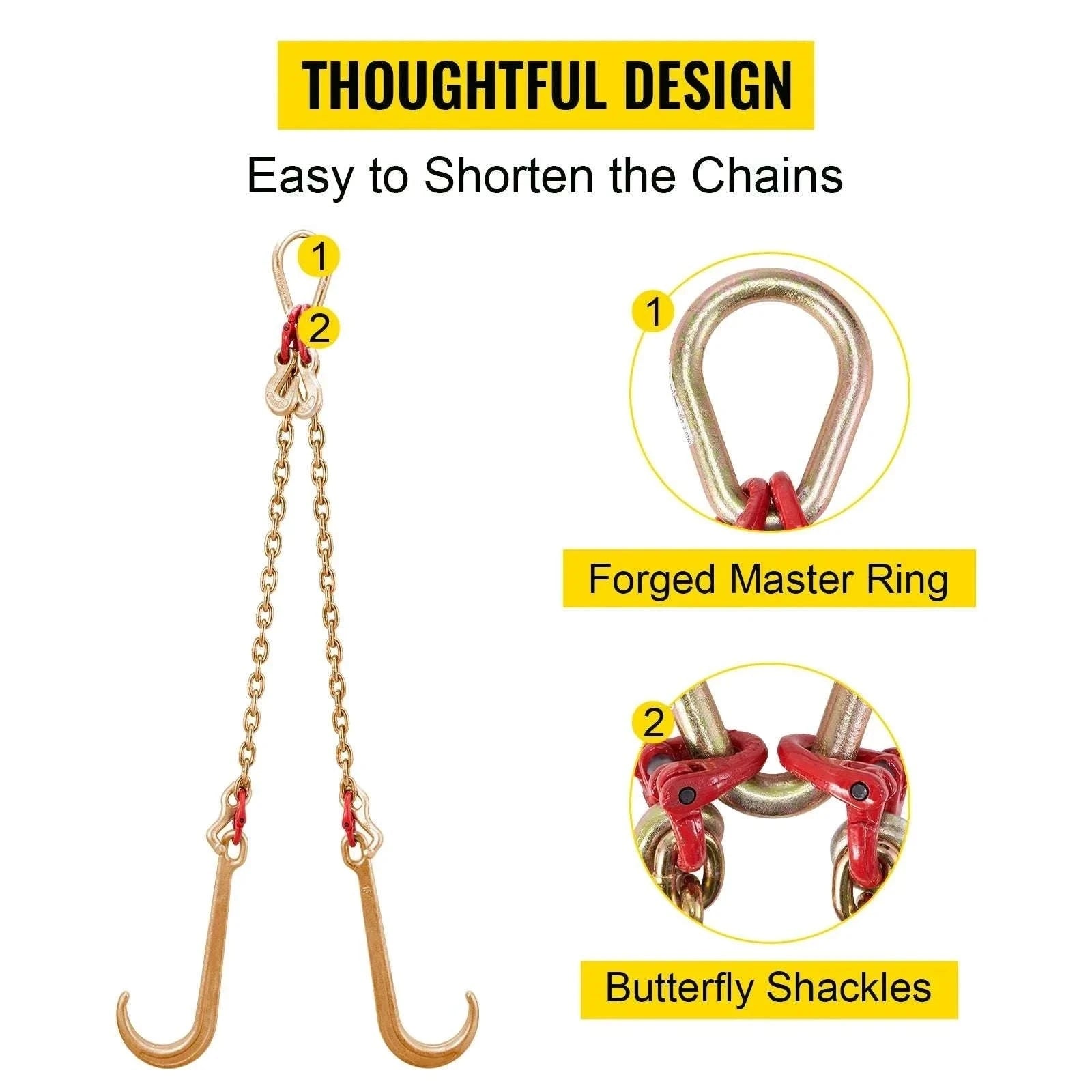 G80 V-Bridle Tow Chain 5/16" x 2 ft with J & T Hooks-2ft / United States