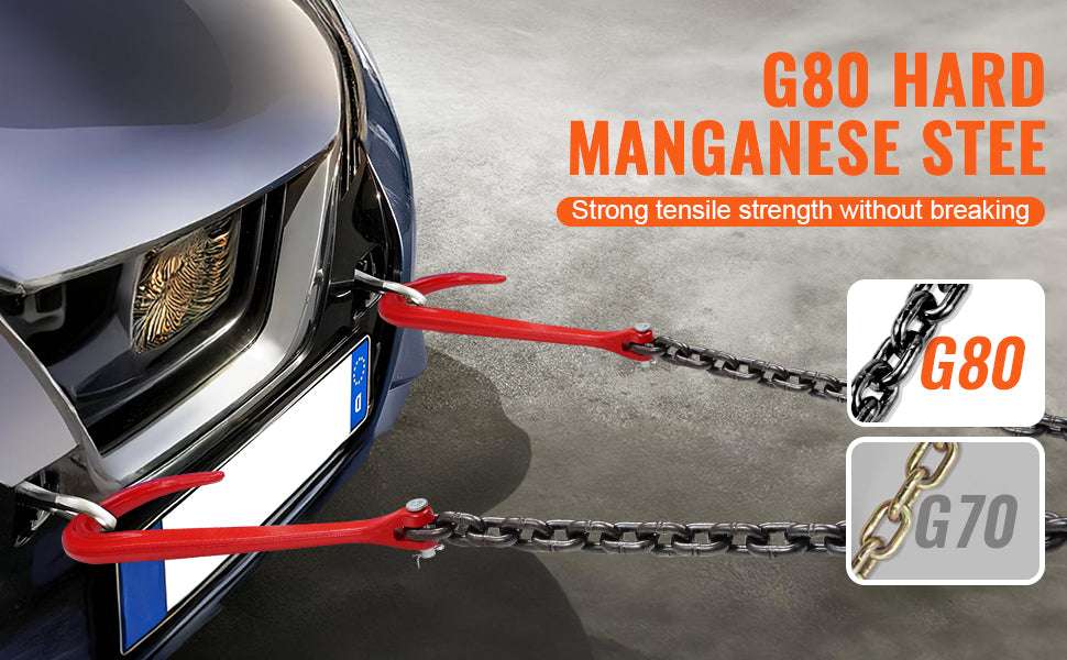 G80 V Bridle Tow Chain with J Hooks & Grab Hooks 15600 lbs-3ft / United States
