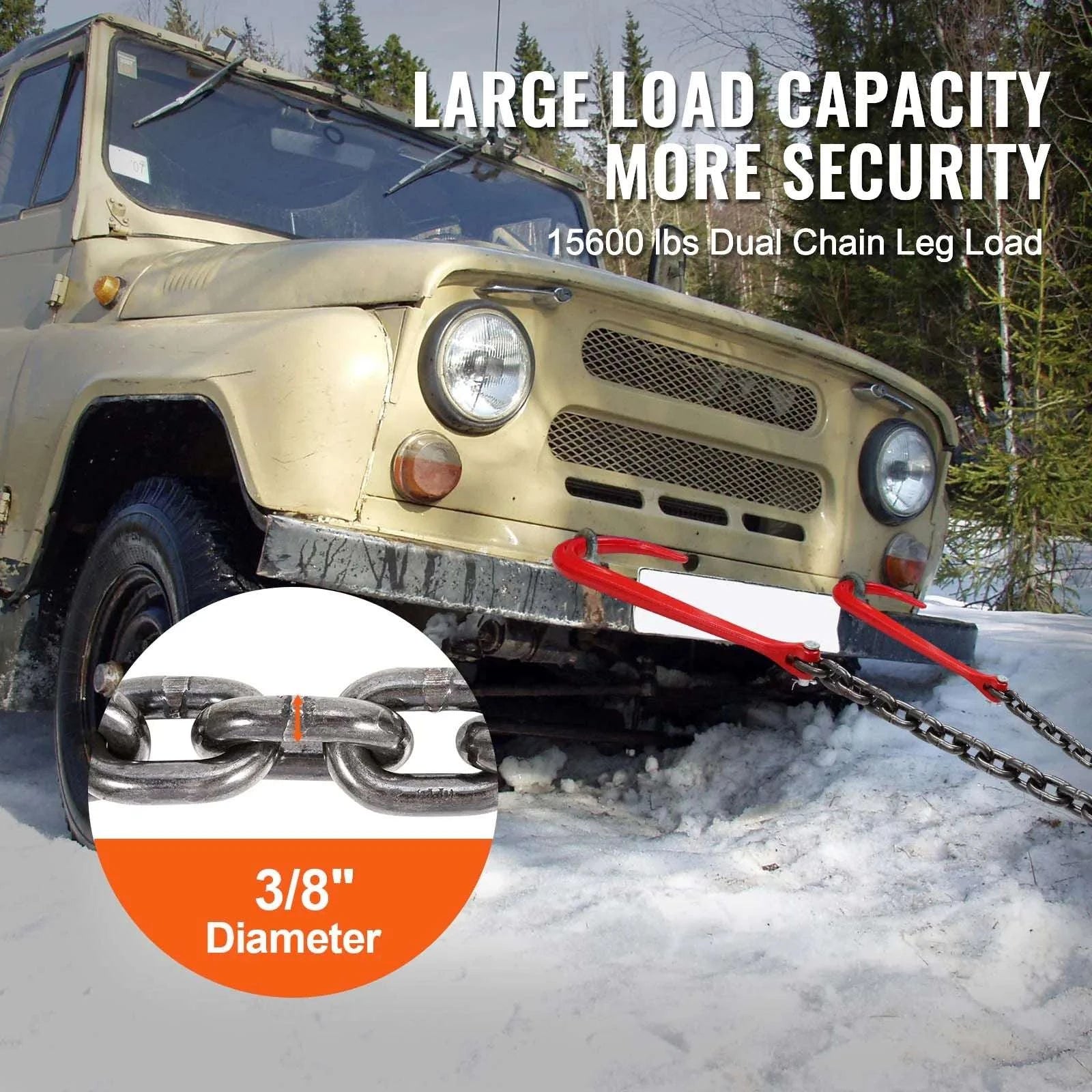 G80 V Bridle Tow Chain with J Hooks & Grab Hooks 15600 lbs-3ft / United States