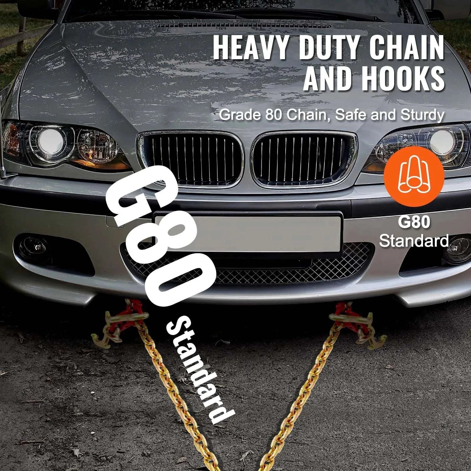 G80 V Bridle Towing Chain with RTJ & Grab Hooks 10800 lbs-3ft / spain