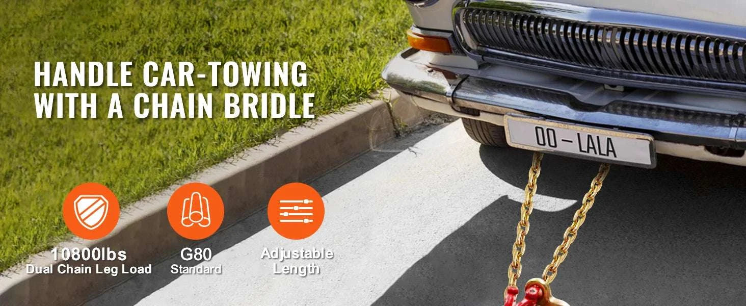 G80 V Bridle Towing Chain with RTJ & Grab Hooks 10800 lbs-3ft / spain